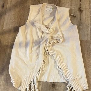 Lysse Ivory Knit Vest with Fringe